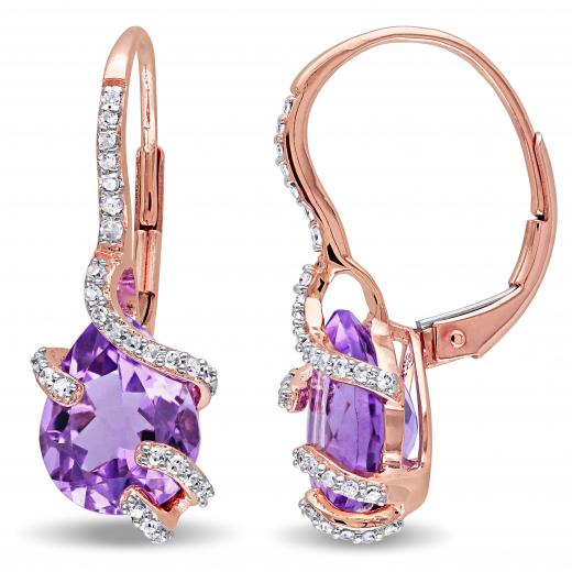 10.	Julianna B 10K Rose Gold Amethyst & Diamond Leverback Earring