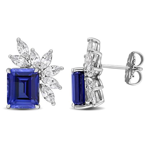 Julianna B Sterling Silver Created Blue & Created White Sapphire Earrings