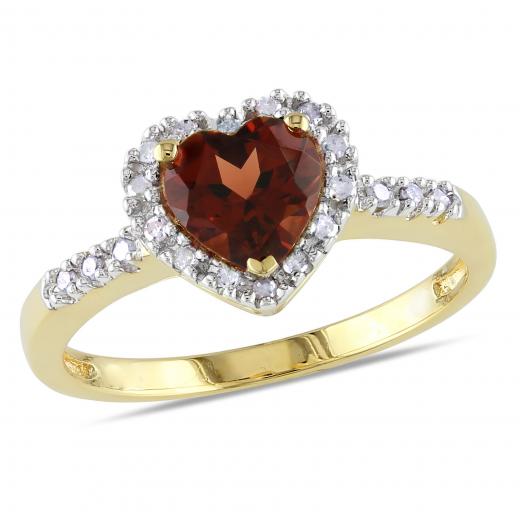 Julianna B 10K Yellow Gold Garnet and Diamond Heart Ring