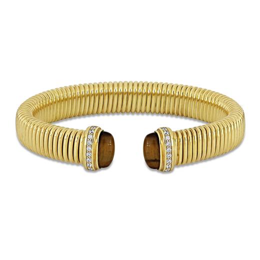 Julianna B Yellow Plated Sterling Silver Tiger's Eye & CZ Bangle