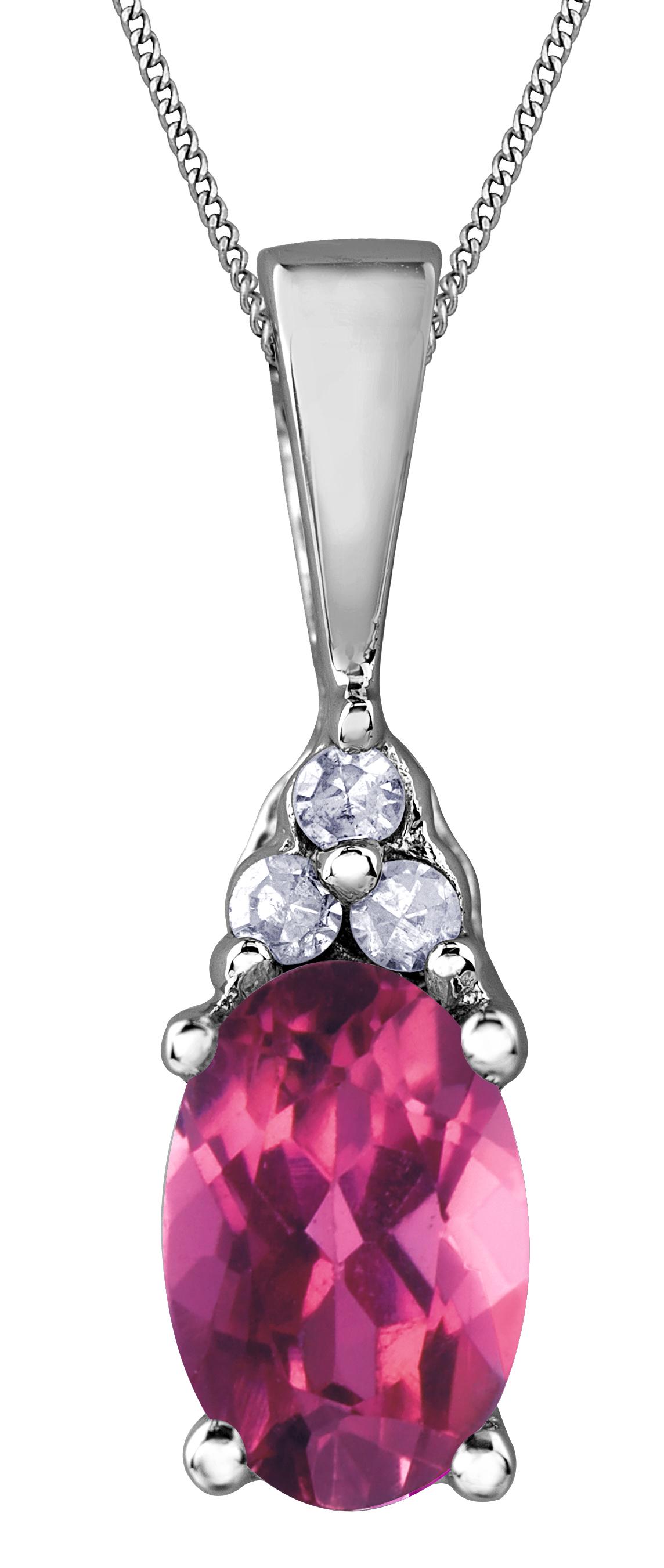 10K White Gold Pink Tourmaline & 0.03Ctw Diamond Pendant