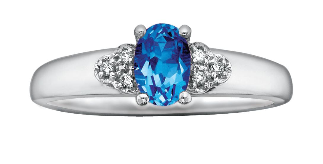 10K White Gold Blue Topaz And Diamond 0.03Ctw Ring