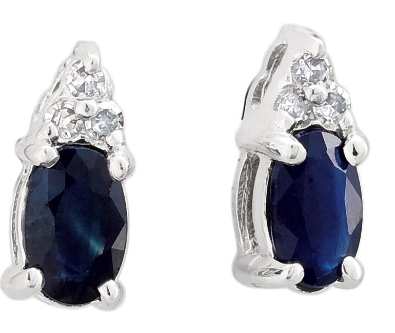 10K White Gold Blue Sapphire & 0.05Ctw Diamond Earrings