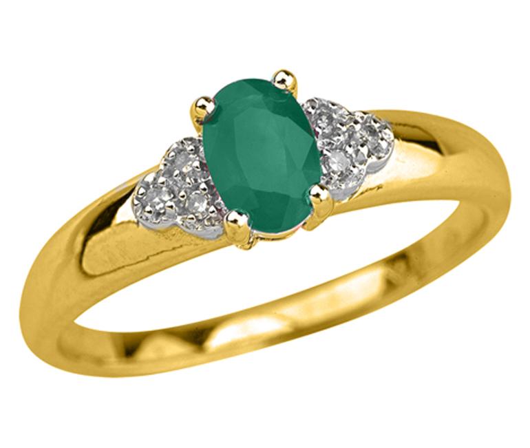 10K Yellow Gold Emerald 0.03Ctw Diamond Ring