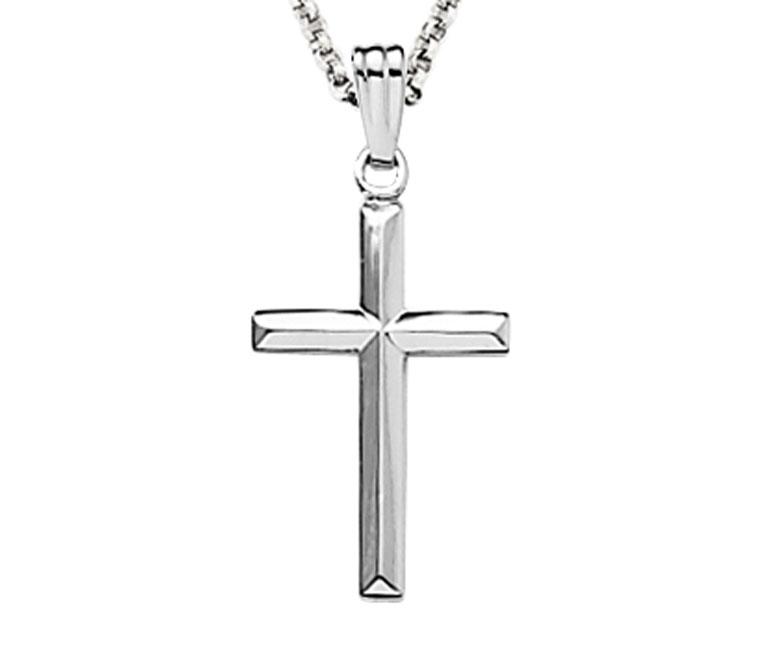 Sterling Silver 18" Beveled Edge Cross