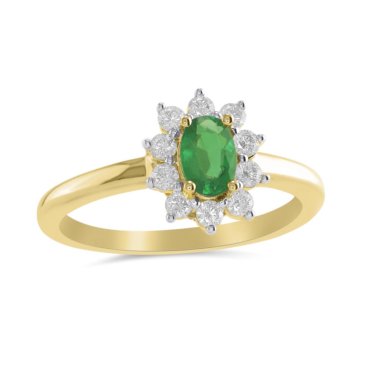 14K Yellow Gold Emerald & 0.31CTW Diamond Ring