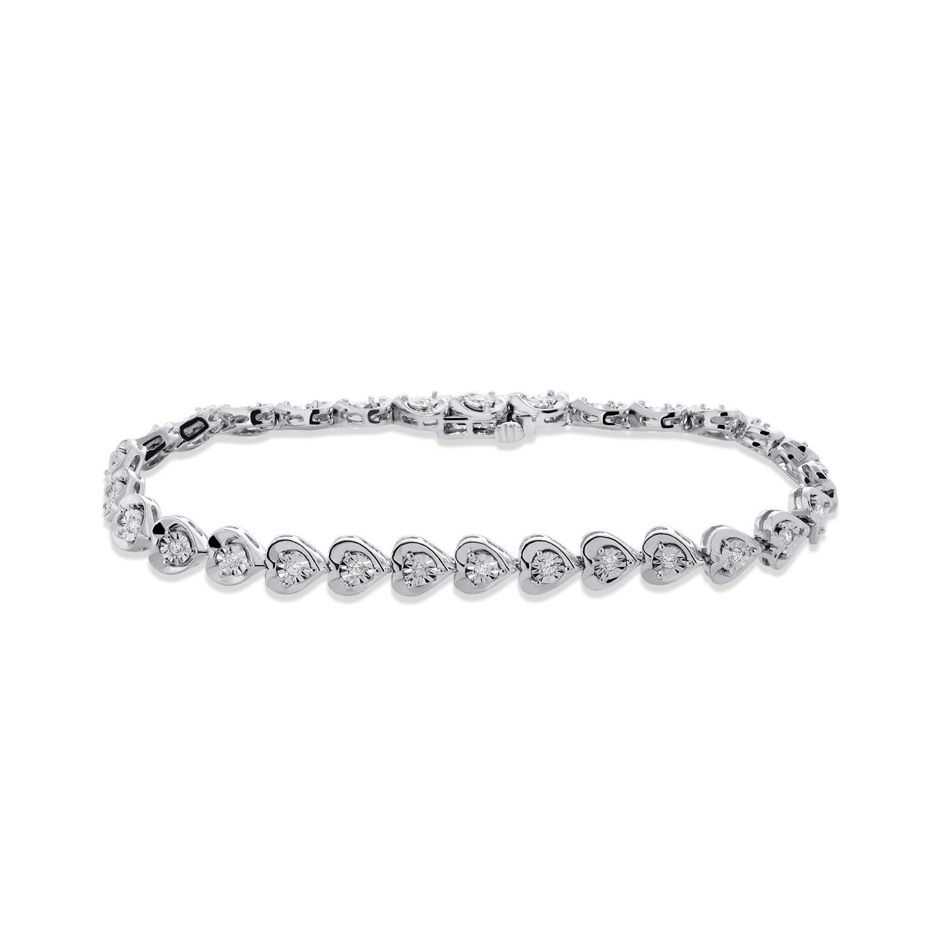 Sterling Silver 0.50Ctw Diamond Heart Tennis Bracelet