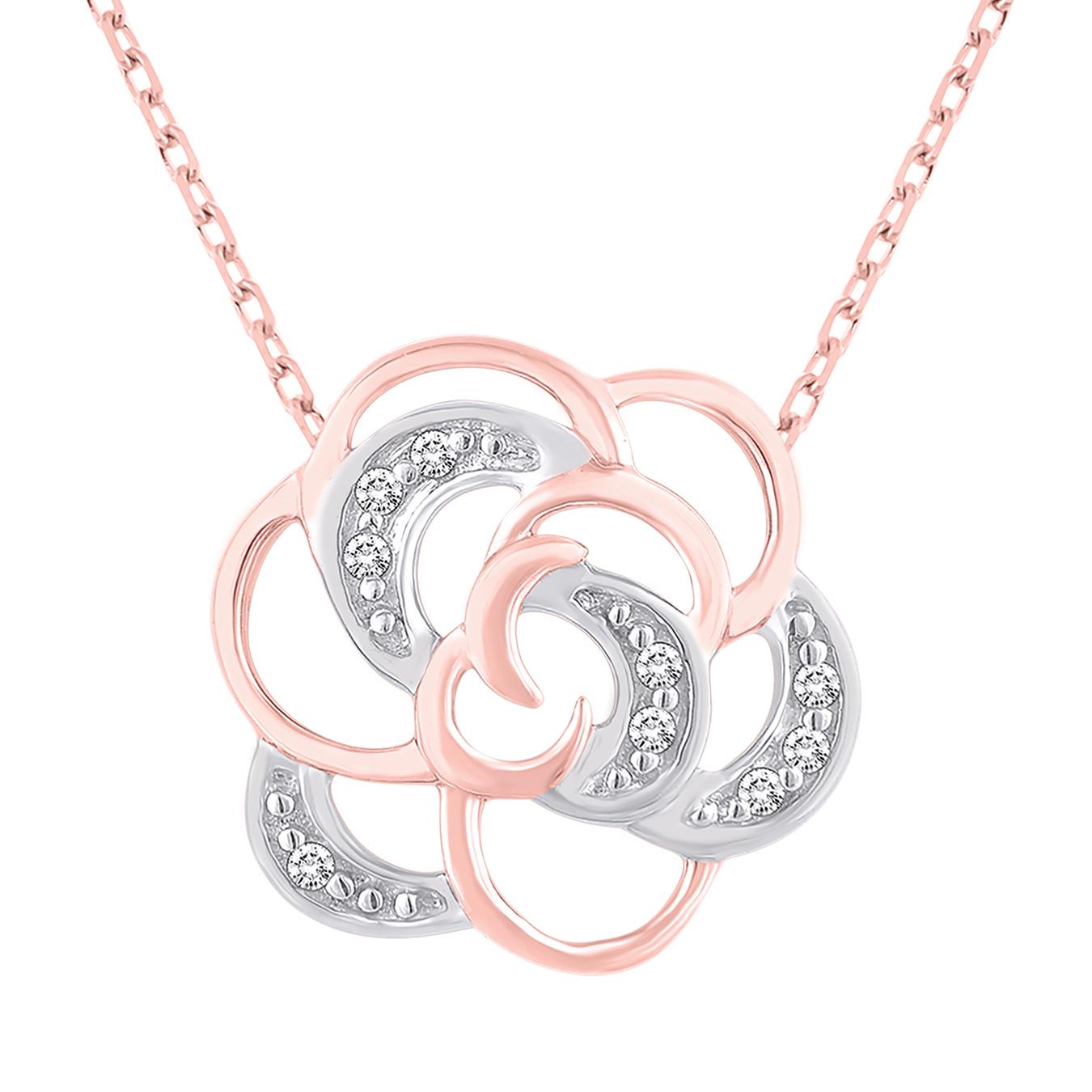 10K Rose Gold 0.03Ctw Diamond Flower Pendant