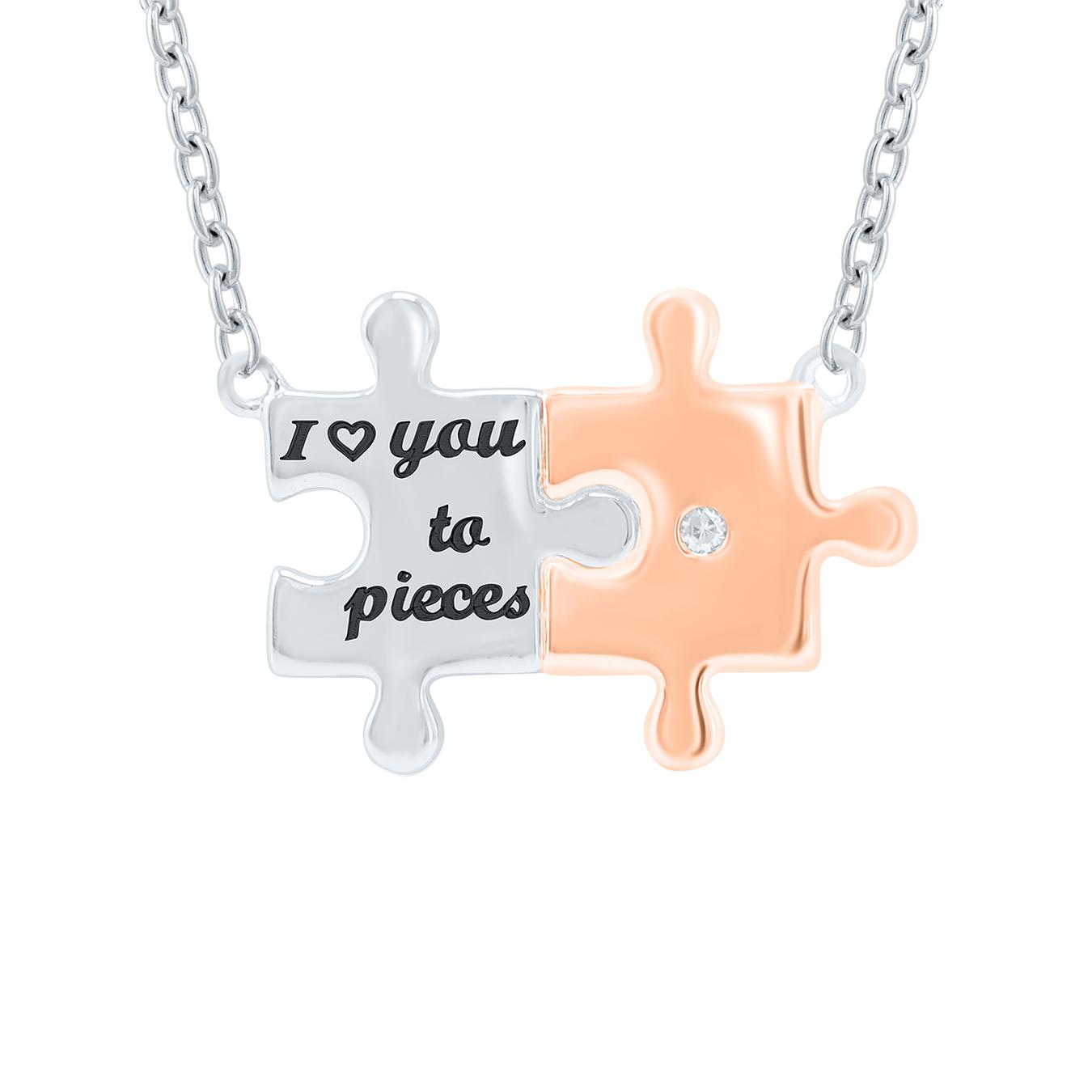 Sterling Silver & Rose Gold Puzzle Necklace Set