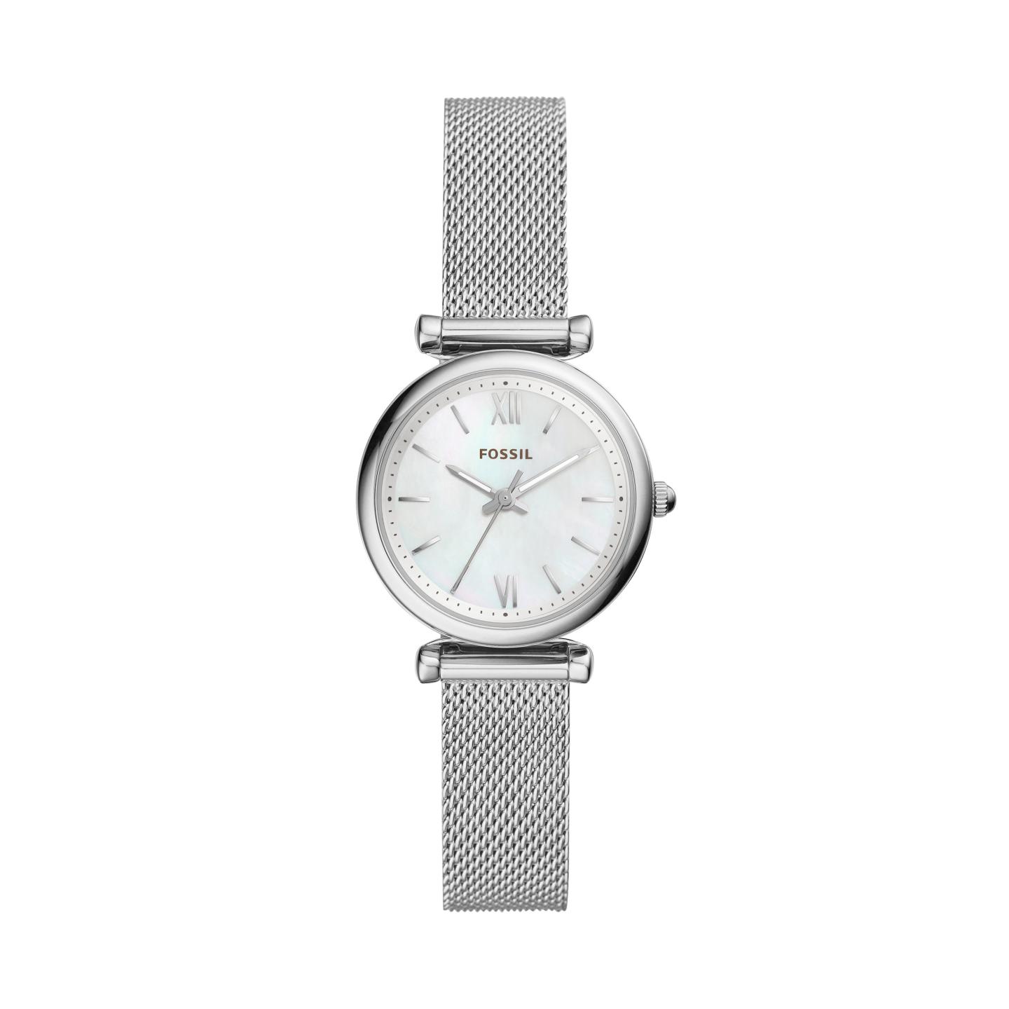 Fossil Women's Carlie Mini Silver Tone Stainless Steel Mesh Watch