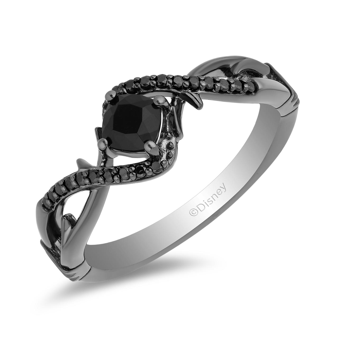Enchanted Disney Sterling Silver Maleficent 0.08Ctw Black Diamond Ring