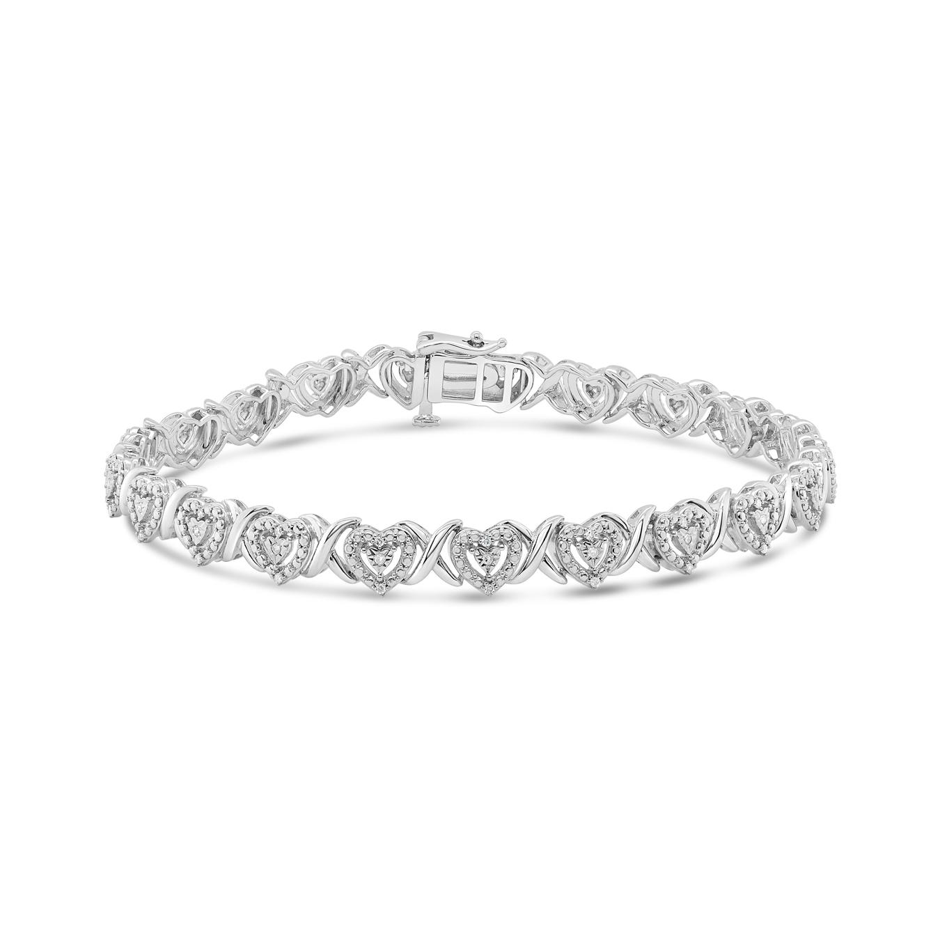 Sterling Silver 0.23Ctw Diamond Heart Bracelet