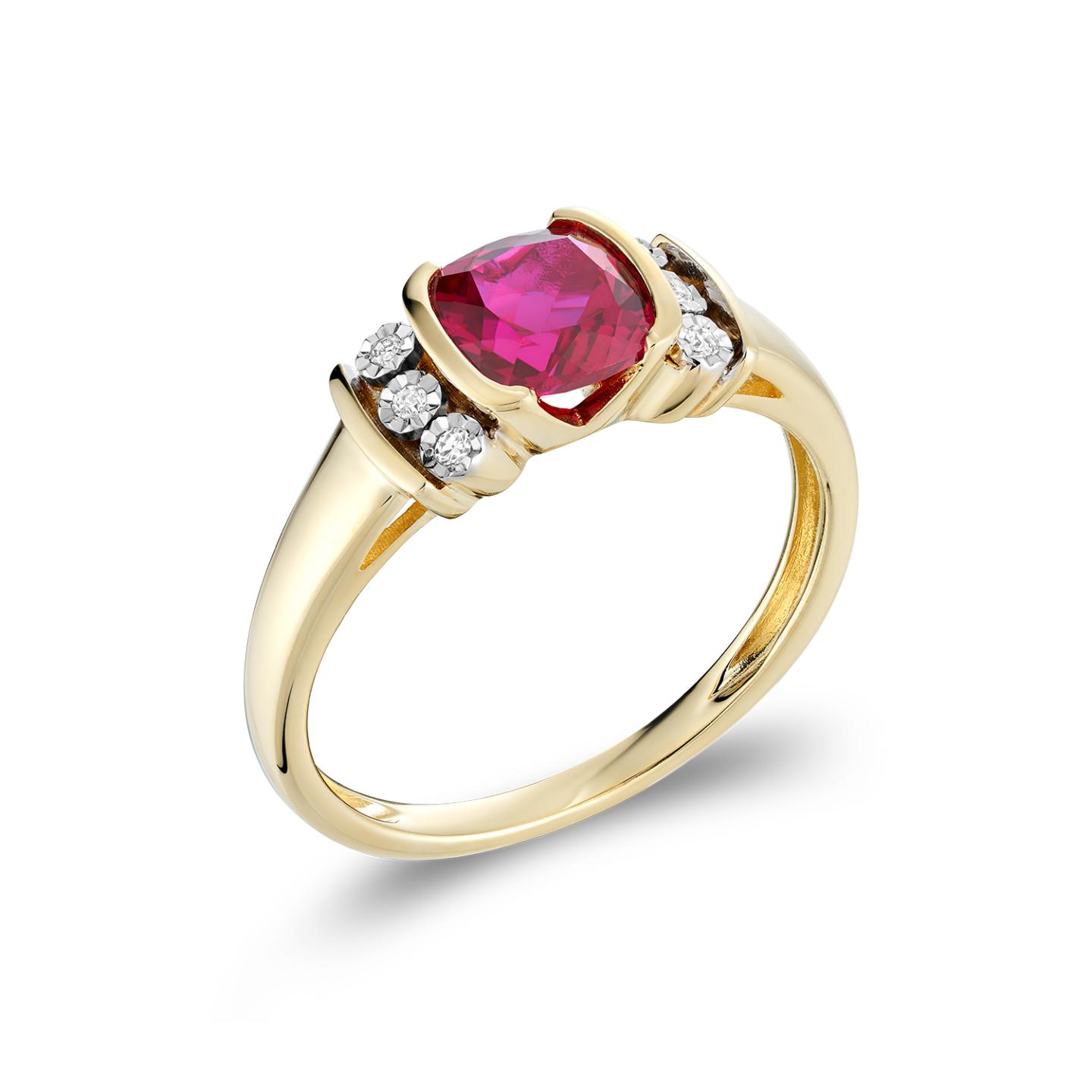 10K Yellow Gold Created Ruby And Diamond Fashion Ring