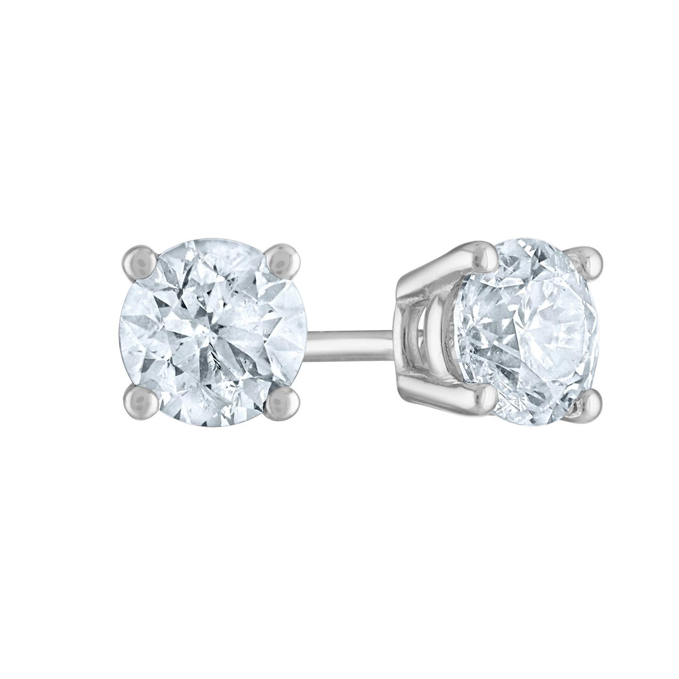 14K White Gold 0.70Ctw Diamond Solitaire Stud Earrings