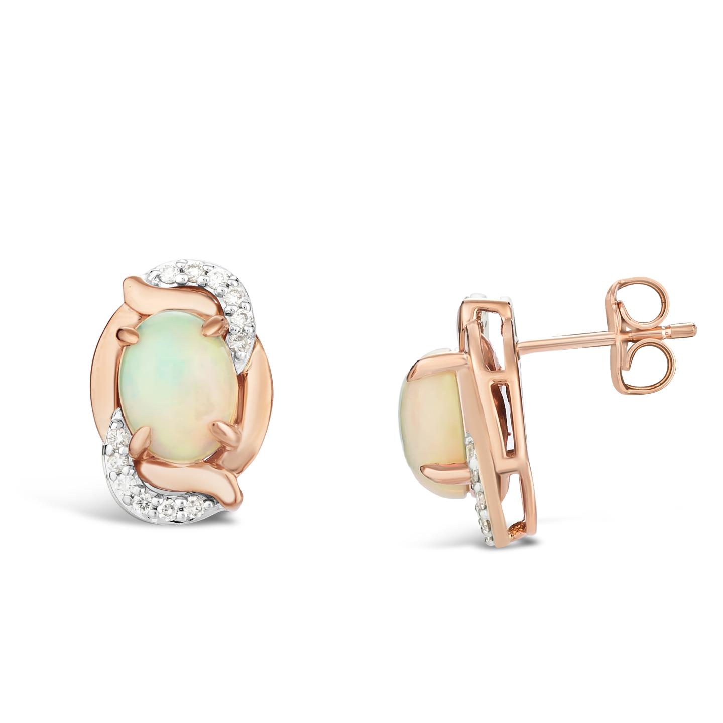 Le Vian 14K Two Tone Gold Opal & 0.14Ctw Diamond Earring