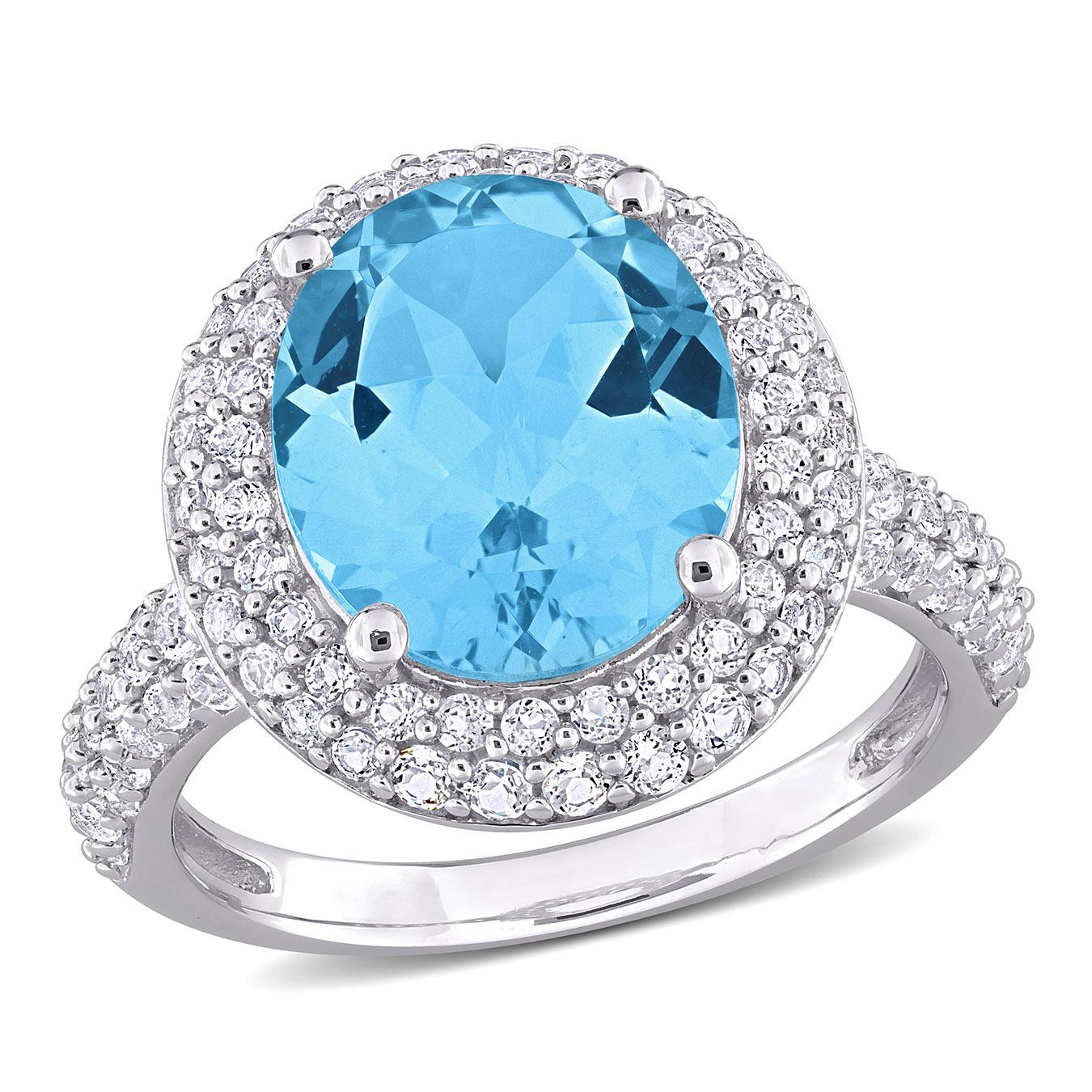 Julianna B Sterling Silver Sky Blue Topaz And White Ring