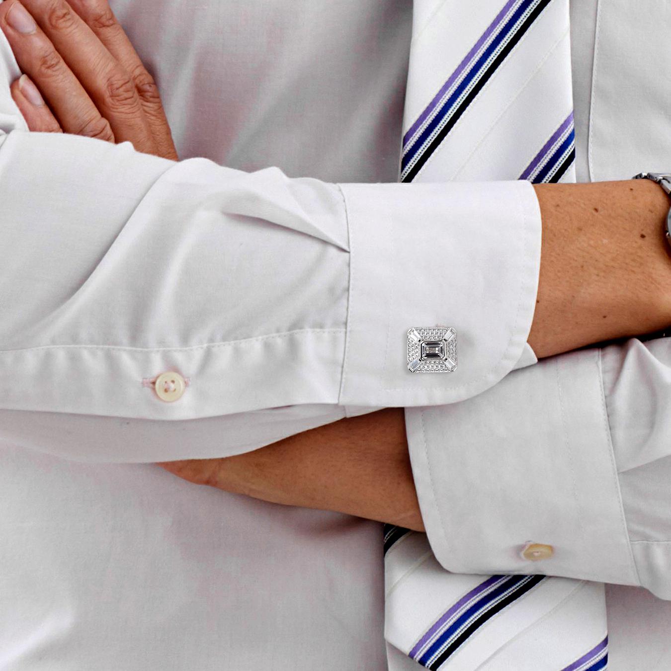 Julianna B Sterling Silver Created White Sapphire Cufflinks