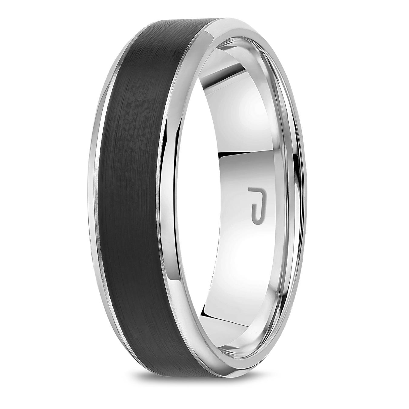 10K White Gold 6mm Carved Band with Black Enamel