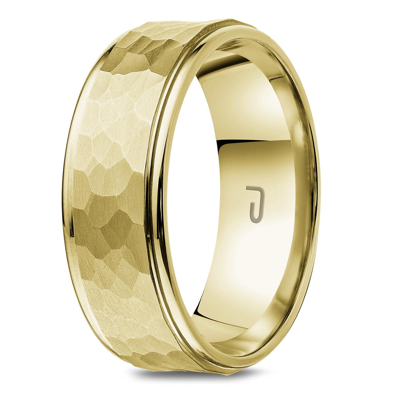 10K Yellow Gold 7mm Hammered Carved Band