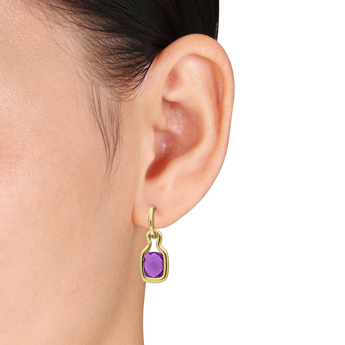 Julianna B Yellow Plated Sterling Silver Amethyst Charm Drop Earrings