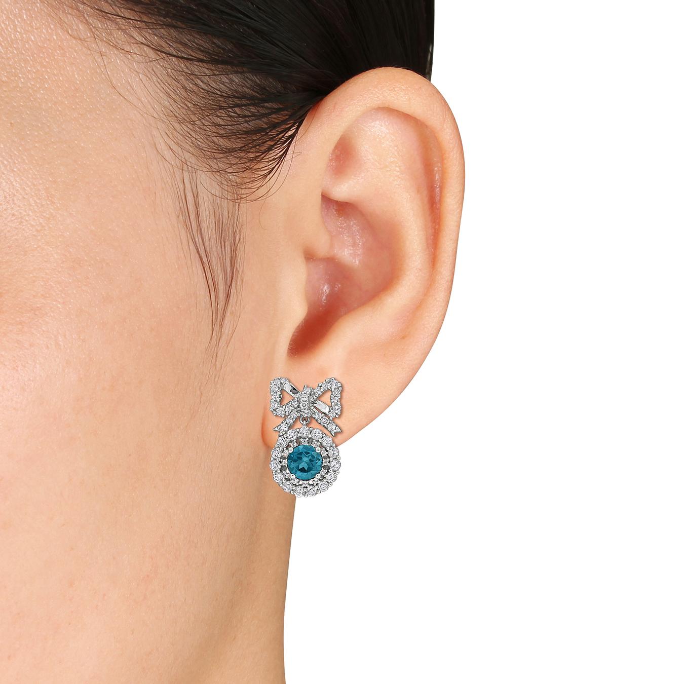 Julianna B Sterling Silver London Blue Topaz and White Topaz Halo Drop Earrings