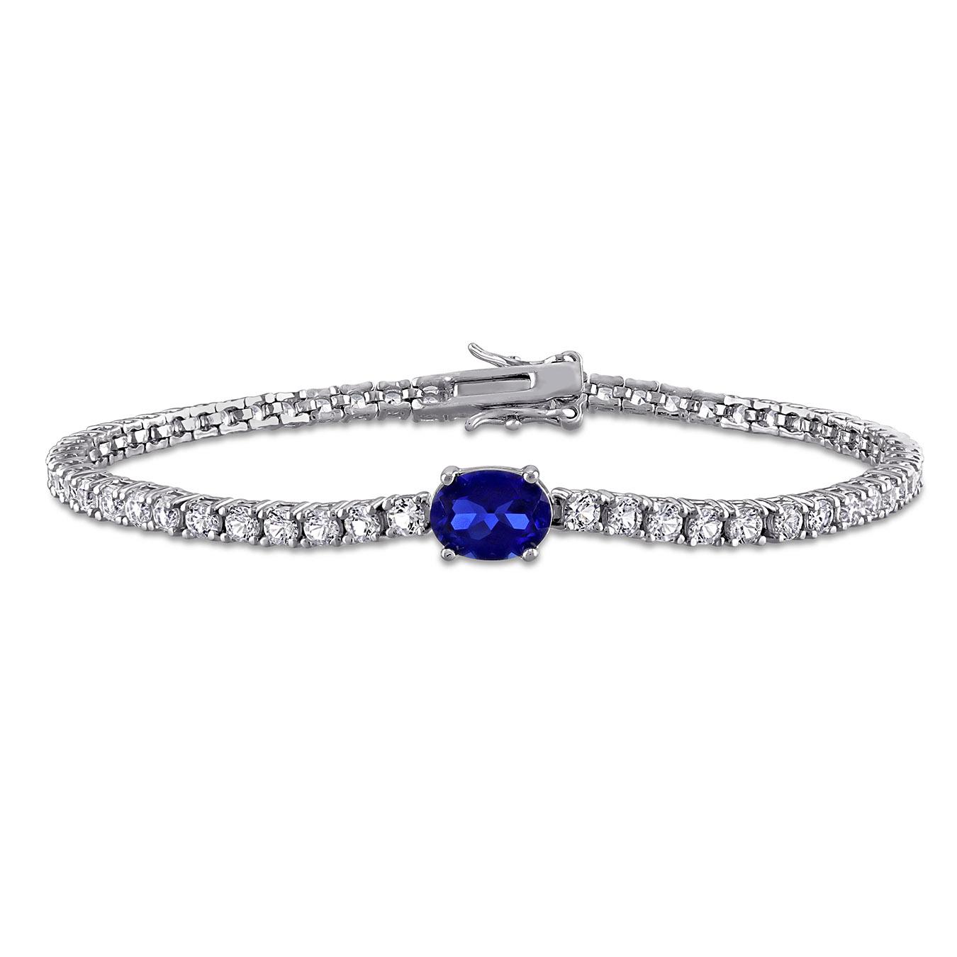 Julianna B Sterling Silver Created Blue & White Sapphire 7.25" Bracelet