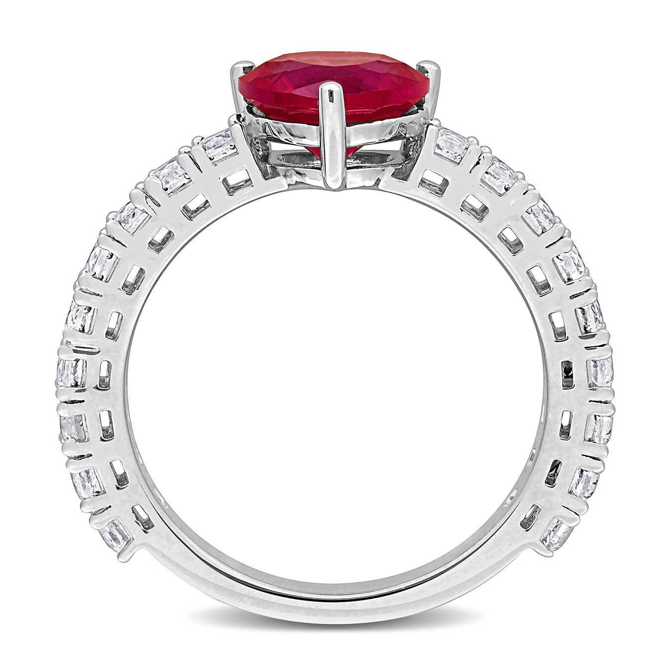 Julianna B Sterling Silver Created Ruby and White Sapphire Heart Ring