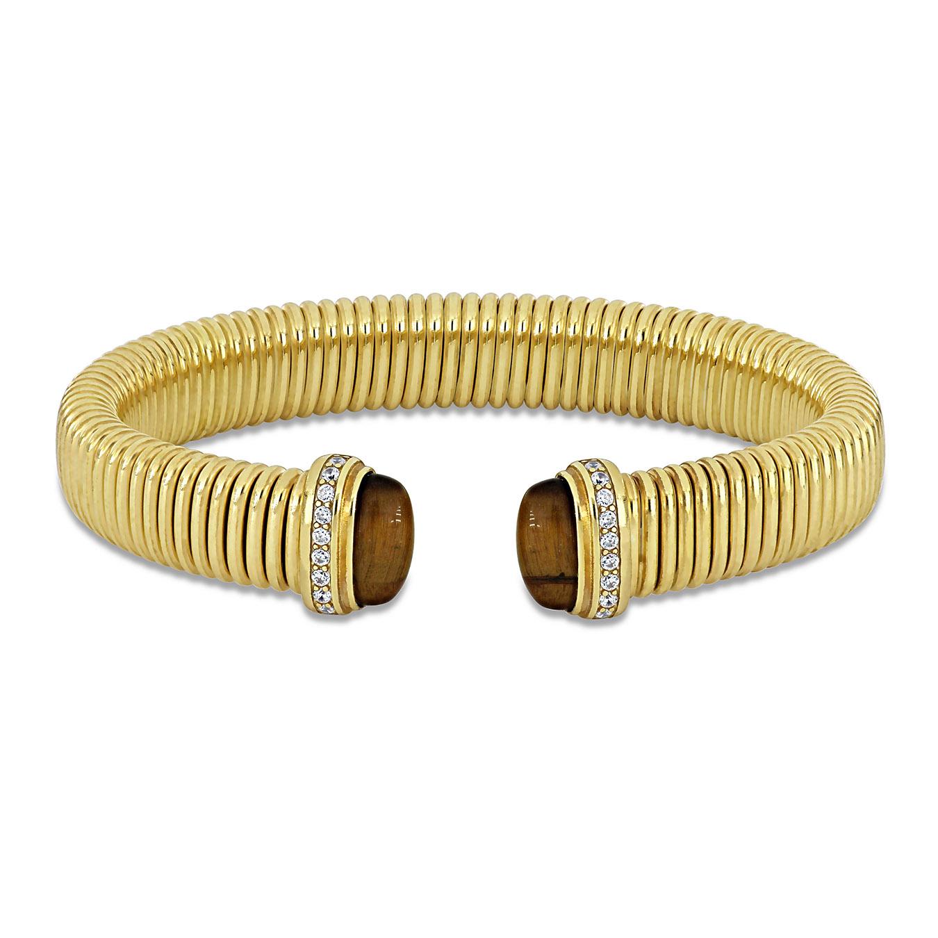 Julianna B Yellow Plated Sterling Silver Tiger'S Eye & Cz Bangle