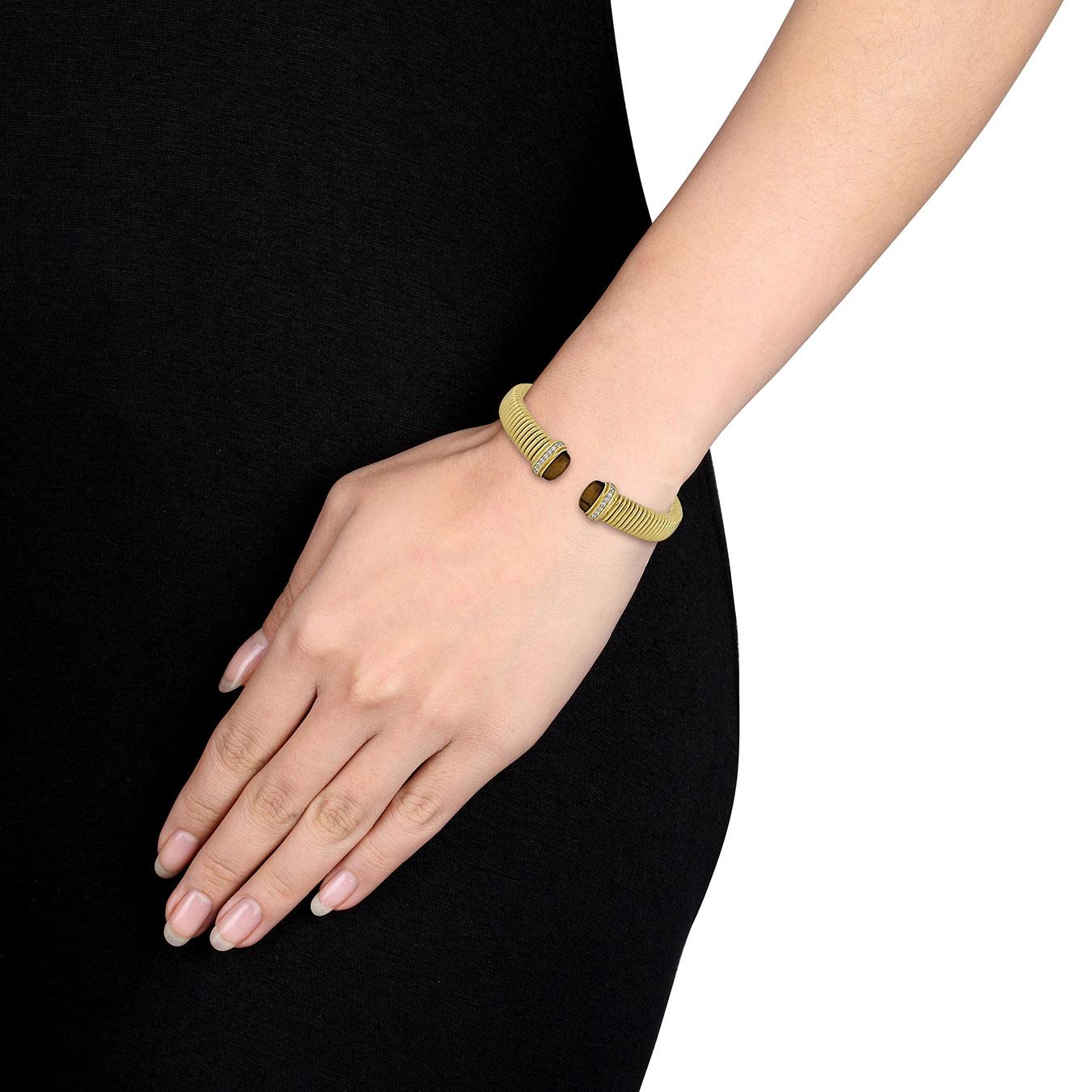 Julianna B Yellow Plated Sterling Silver Tiger'S Eye & Cz Bangle
