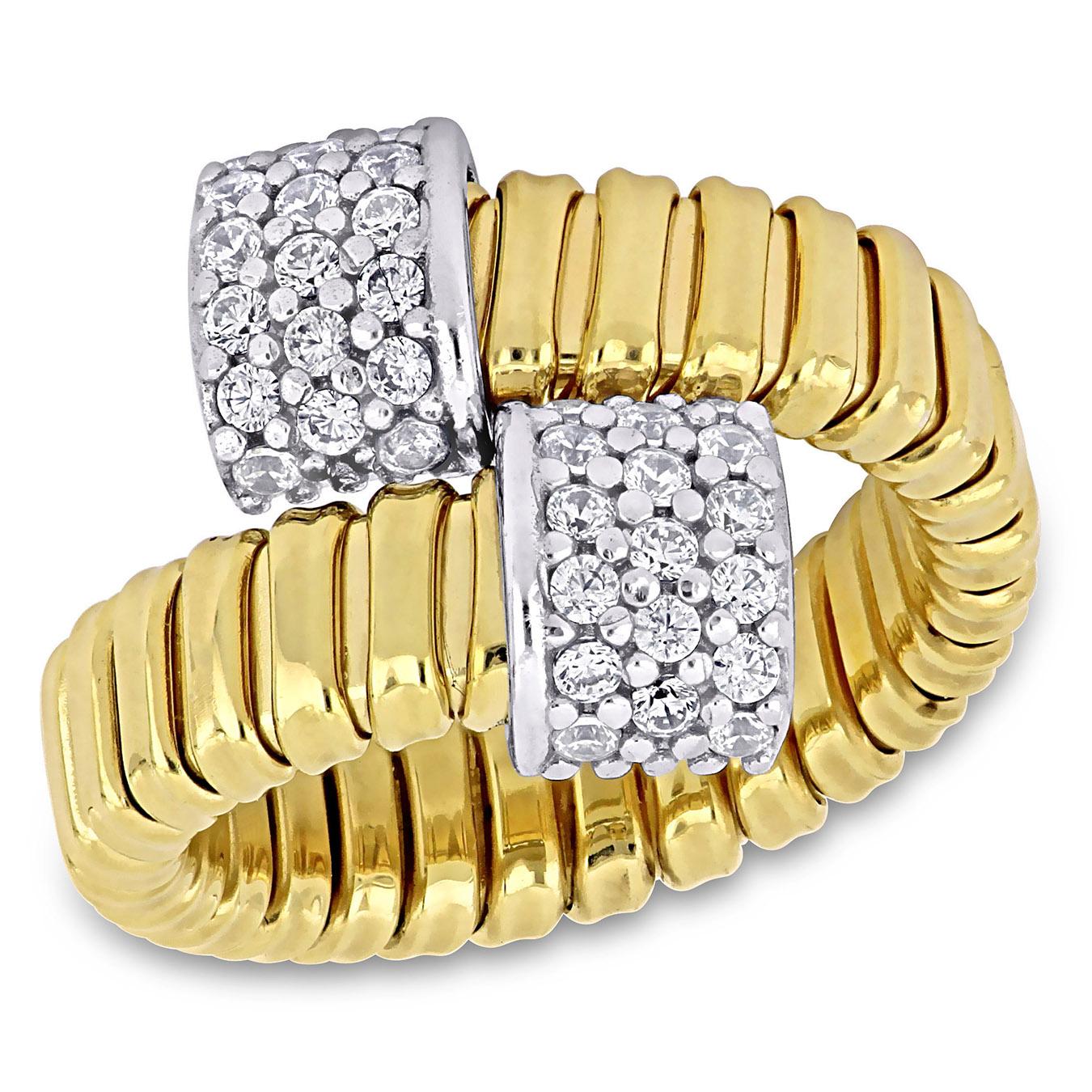 Julianna B Yellow Plated Sterling Silver Cubic Zirconia Stretch Ring