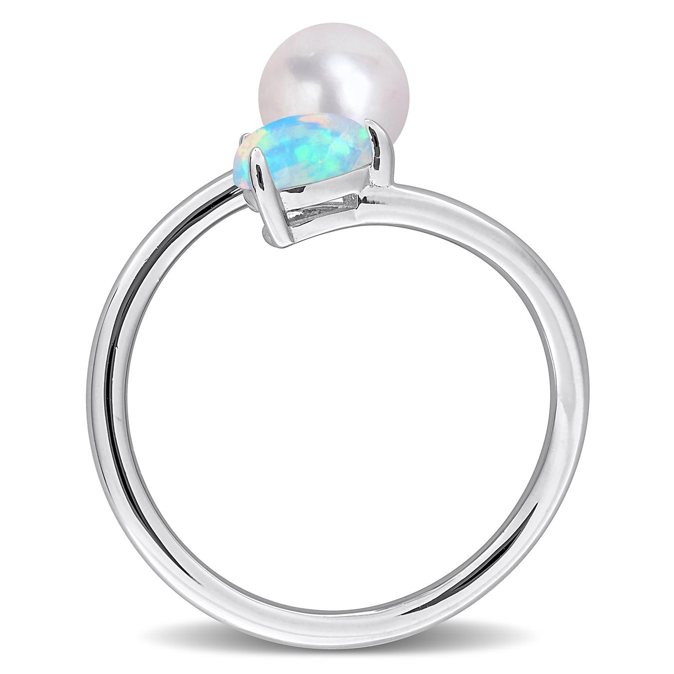Julianna B Sterling Silver Opal & 6-6.5MM Pearl Ring
