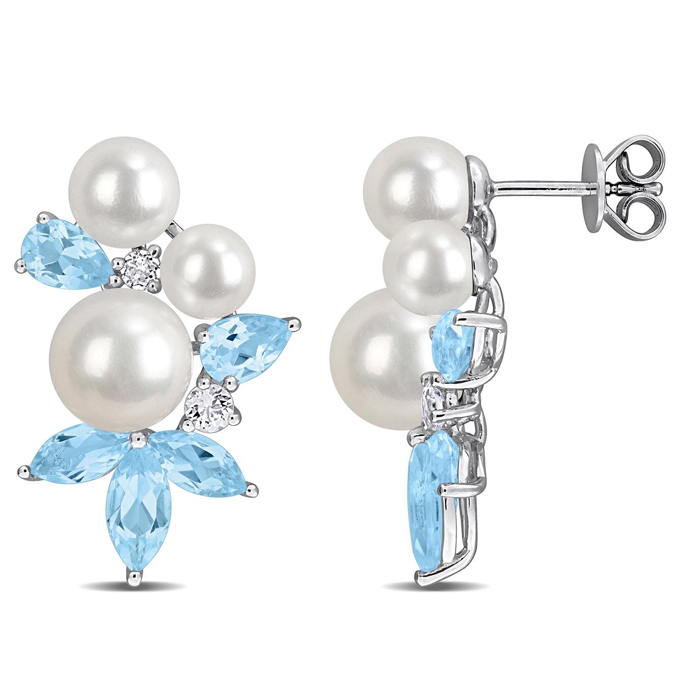 Julianna B Sterling Silver Pearl, Blue & White Topaz Earrings