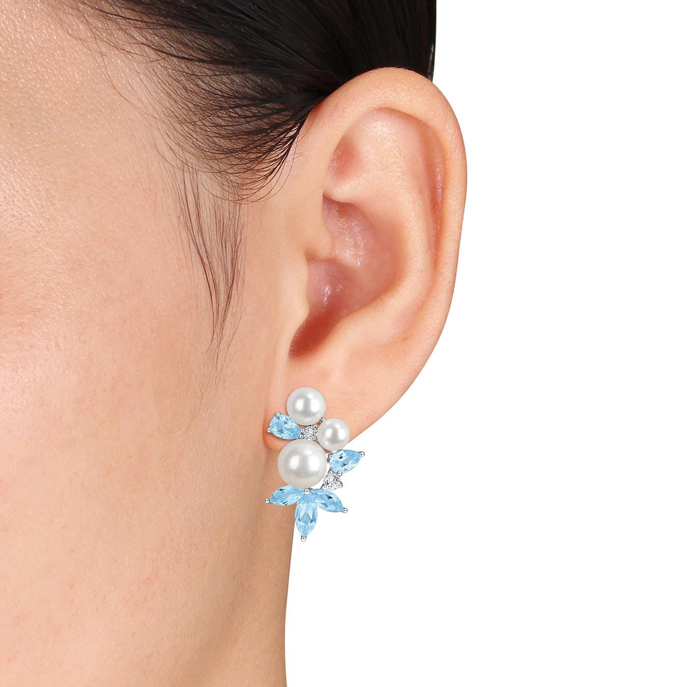 Julianna B Sterling Silver Pearl, Blue & White Topaz Earrings