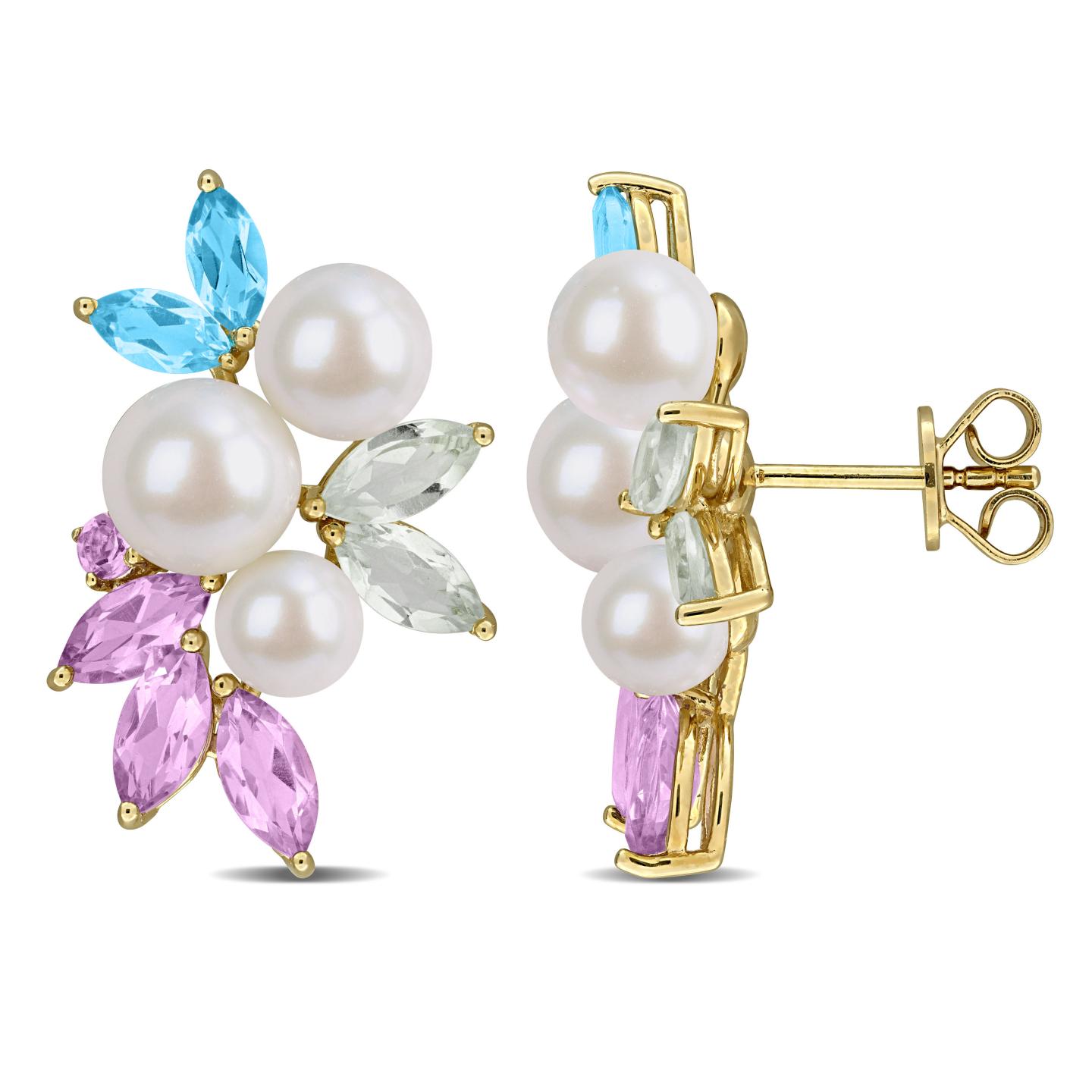 Julianna B Yellow Plated Sterling Silver Pearl, Amethyst & Topaz Earrings