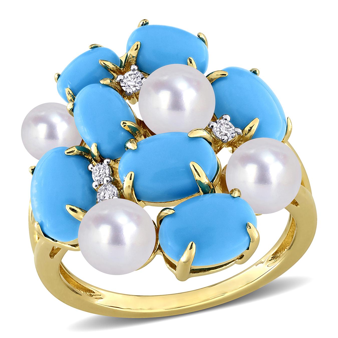 Julianna B Yellow Plated Sterling Silver Pearl & Multi Gemstone Ring
