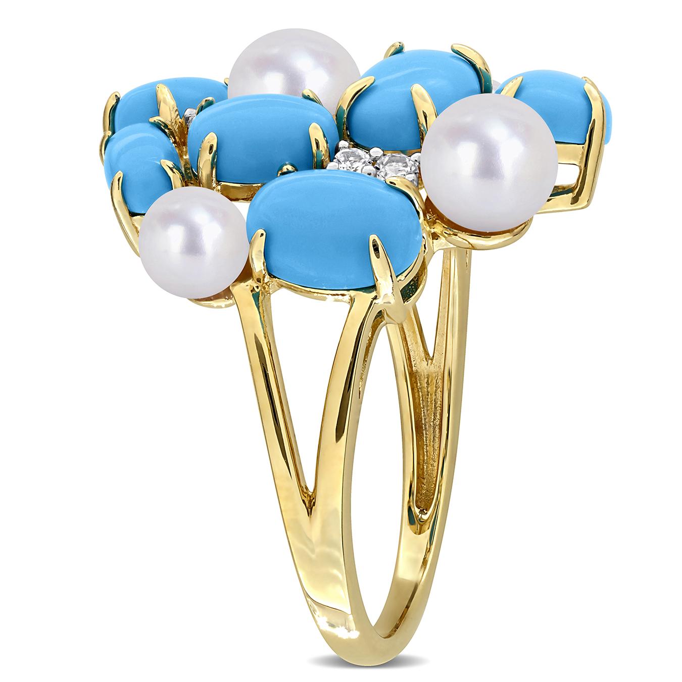 Julianna B Yellow Plated Sterling Silver Pearl & Multi Gemstone Ring