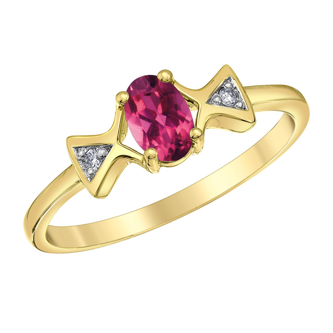 10K Yellow Gold Pink Tourmaline & Diamond Ring