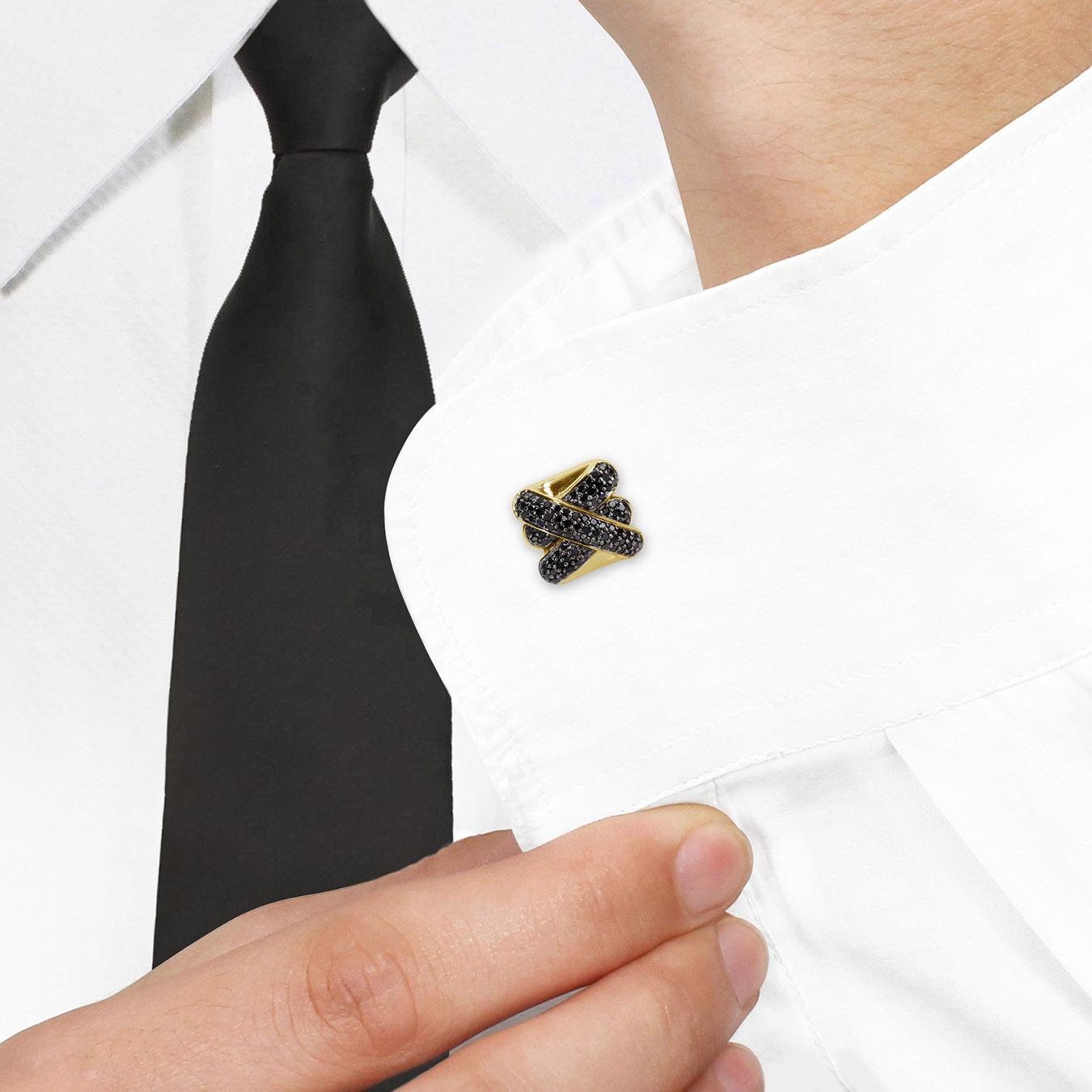 Julianna B Yellow Plated Sterling Silver 0.80Ctw Black Diamond Cuff Links