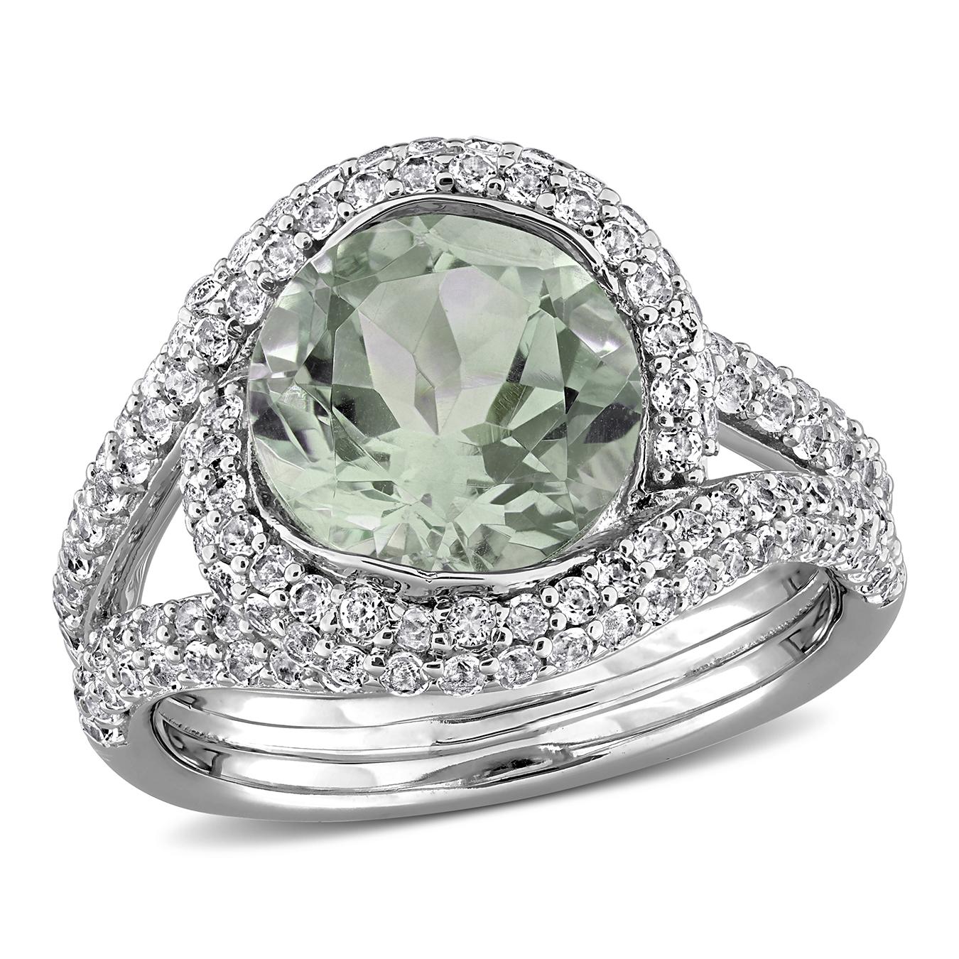 Julianna B Sterling Silver Green Quartz & White Topaz Cocktail Ring