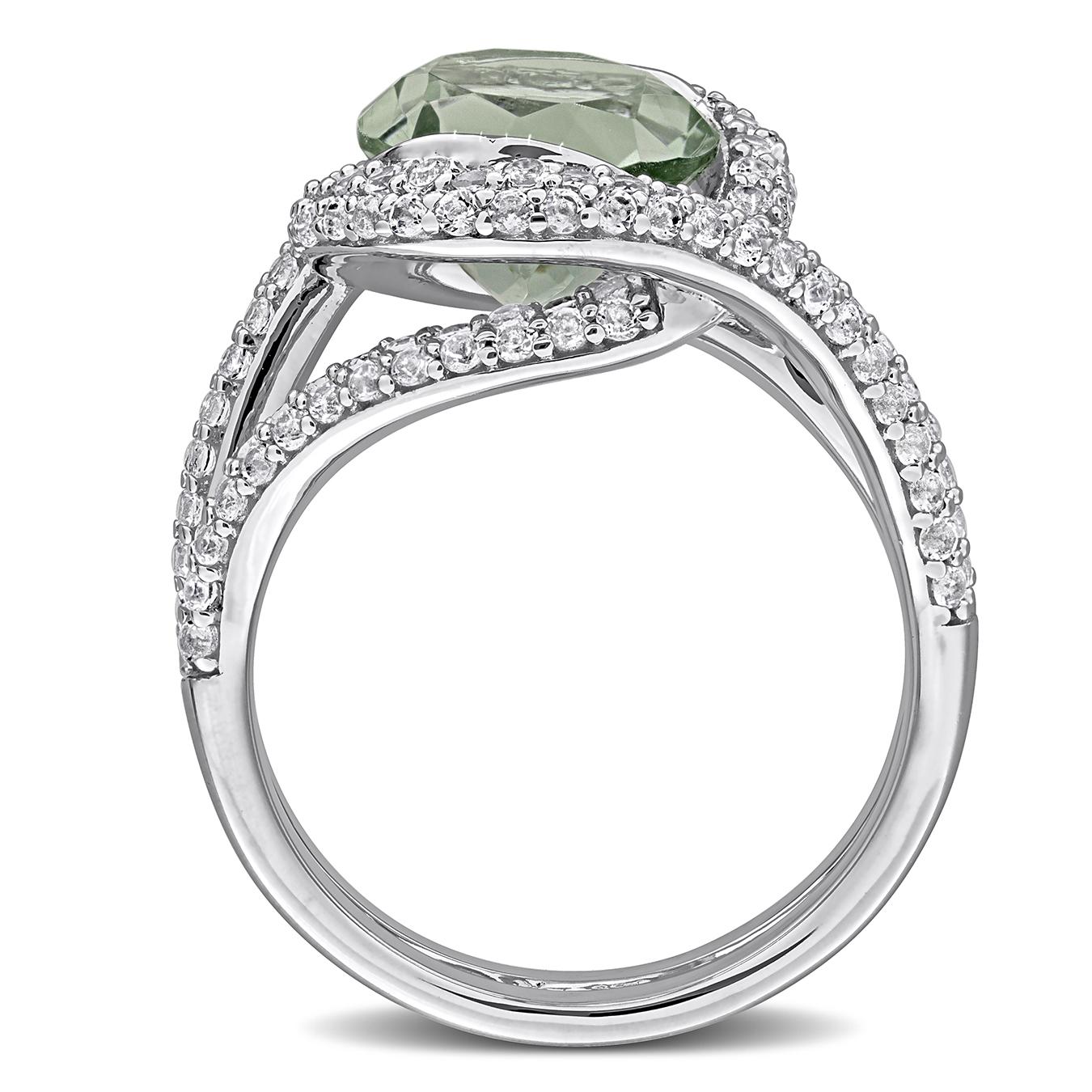 Julianna B Sterling Silver Green Quartz & White Topaz Cocktail Ring
