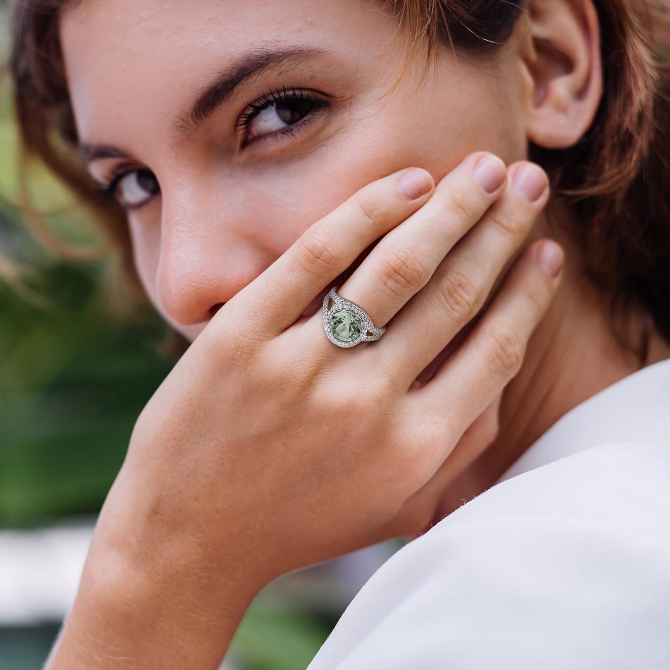 Julianna B Sterling Silver Green Quartz & White Topaz Cocktail Ring