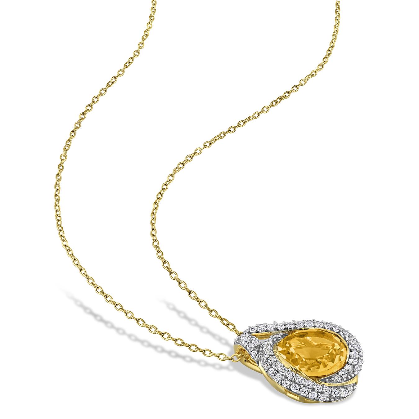 Julianna B Yellow Plated Sterling Silver Citrine & White Topaz Halo Pendant 17"