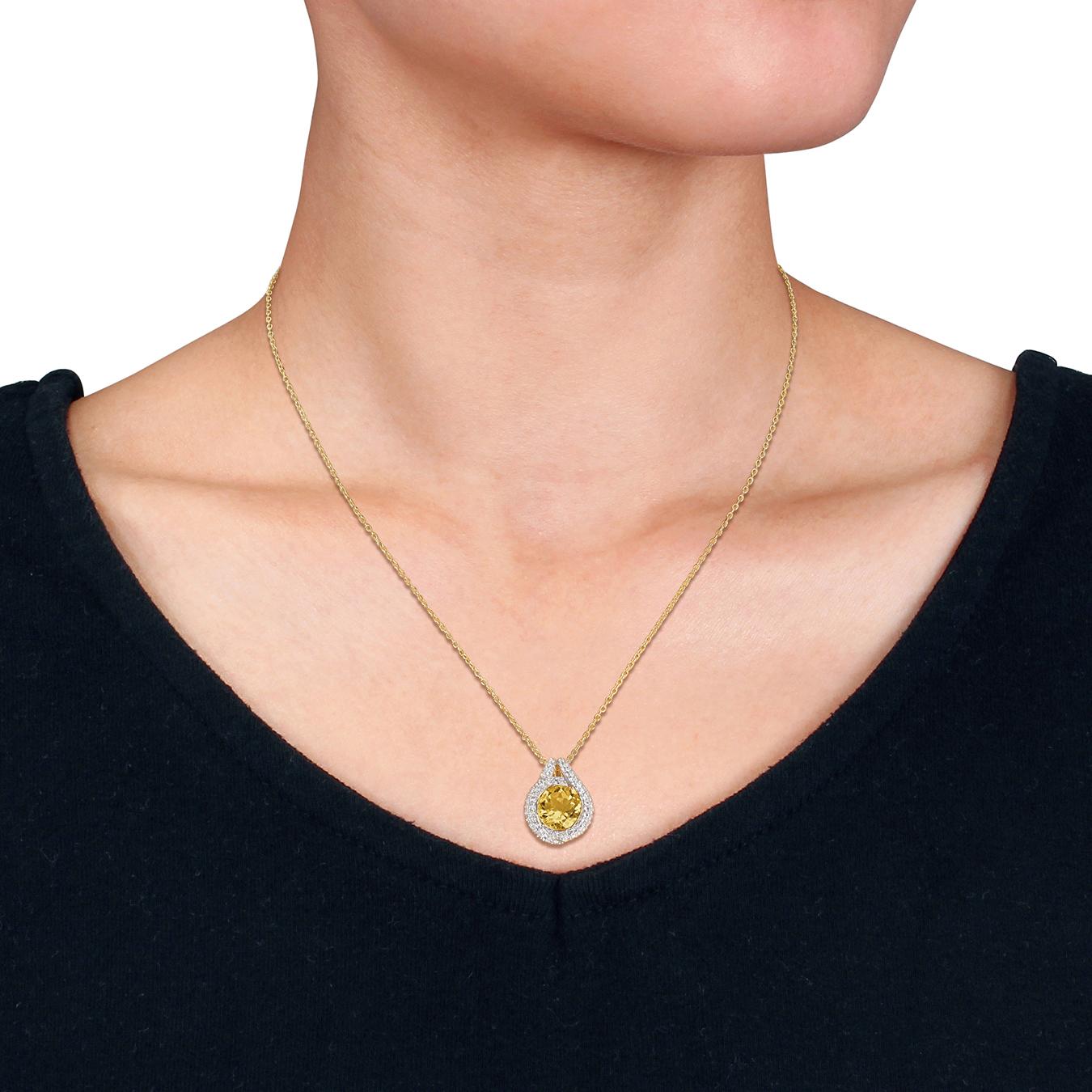 Julianna B Yellow Plated Sterling Silver Citrine & White Topaz Halo Pendant 17"