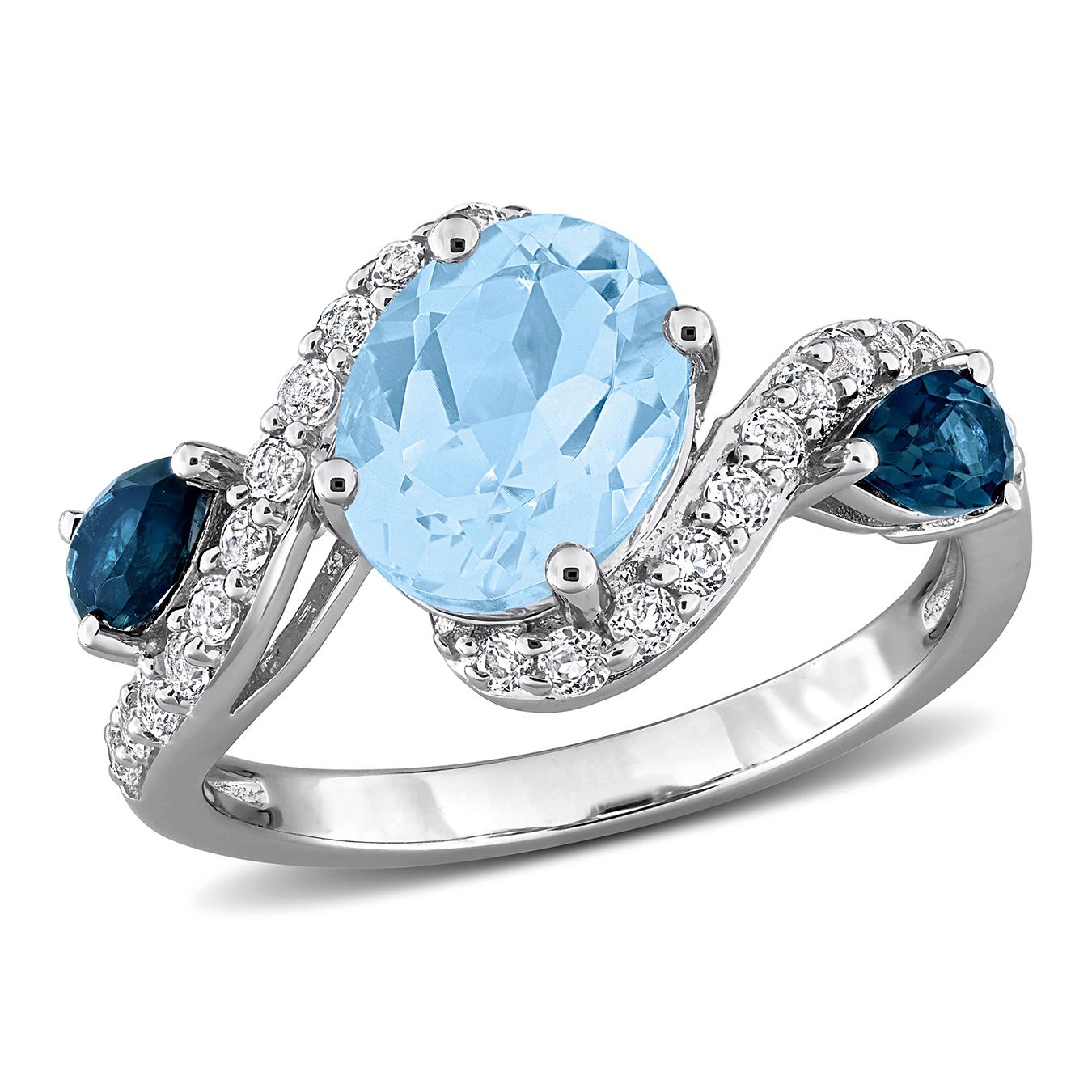 Julianna B Sterling Silver Sky & London Blue Topaz and White Swirl Ring