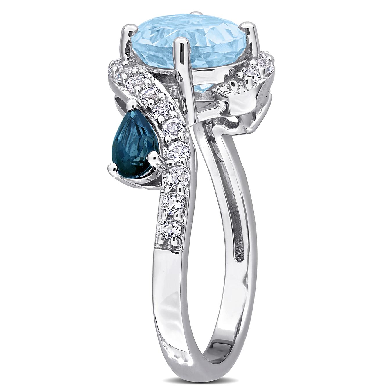 Julianna B Sterling Silver Sky & London Blue Topaz and White Swirl Ring