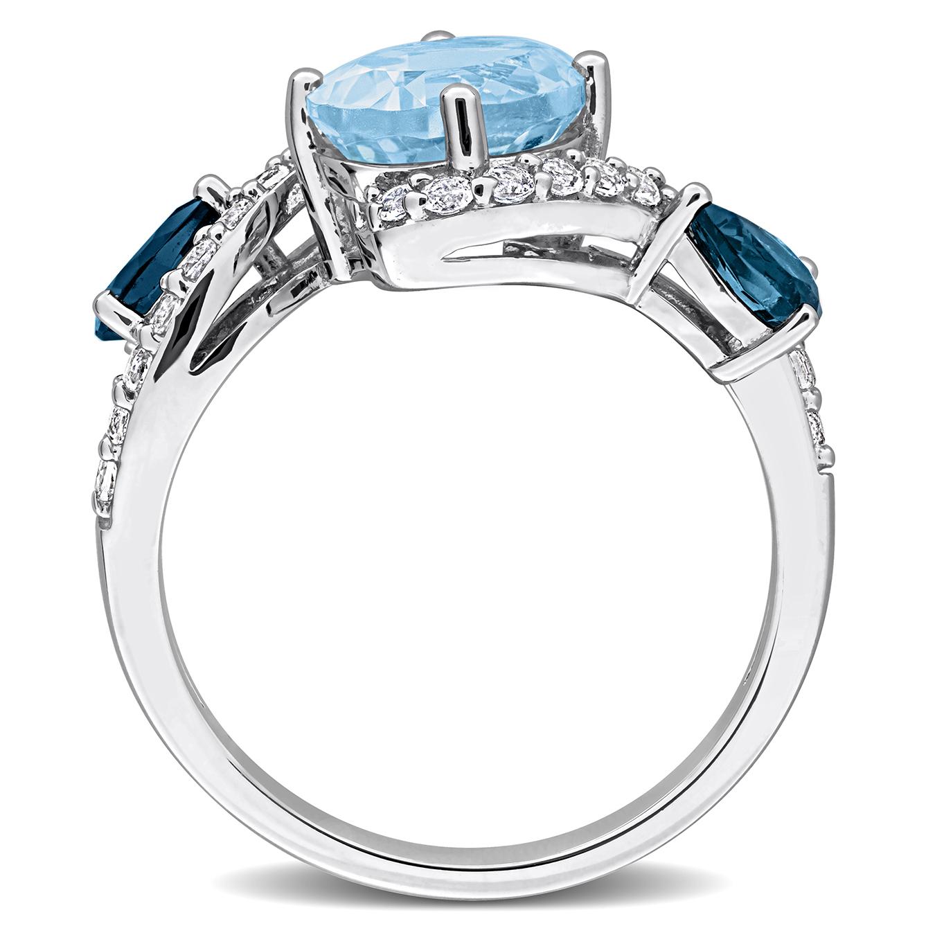 Julianna B Sterling Silver Sky & London Blue Topaz and White Swirl Ring