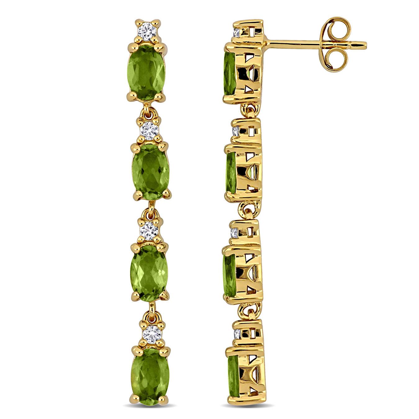 Julianna B Yellow Plated Sterling Silver Peridot & White Topaz Drop Earrings