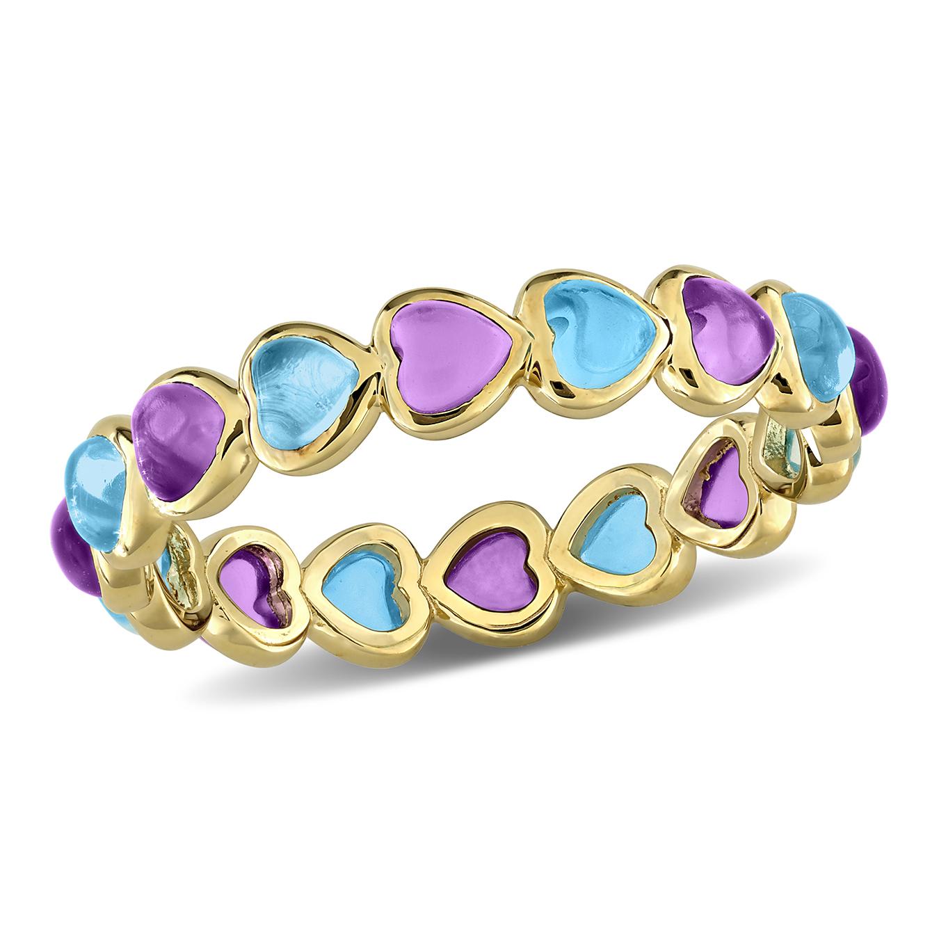 Julianna B Rose Plated Sterling Silver Amethyst & Blue Topaz Heart Ring