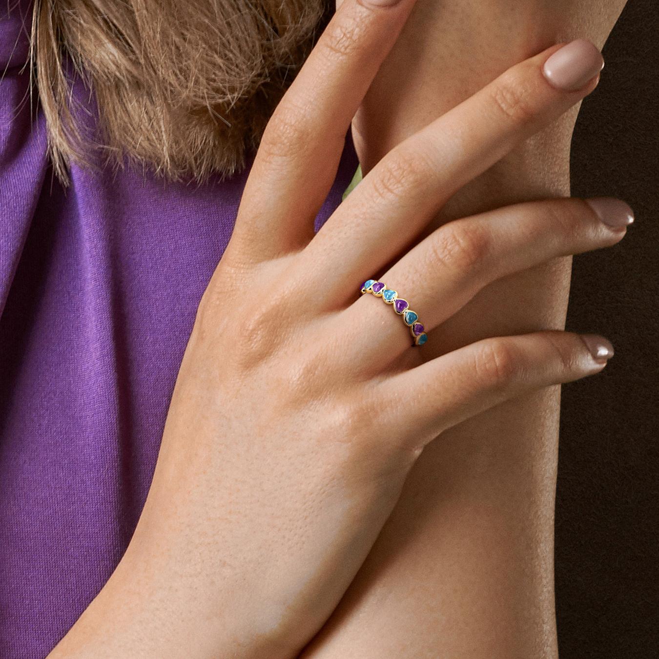 Julianna B Rose Plated Sterling Silver Amethyst & Blue Topaz Heart Ring
