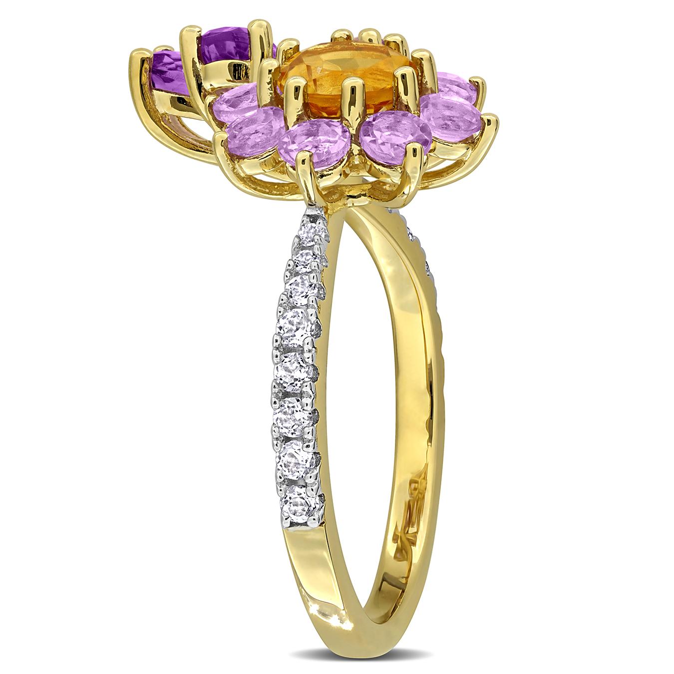 Julianna B Yellow Plated Amethyst & White Topaz Flower Ring